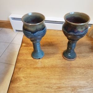 Beautiful Pottery Wine Goblets -Set of 2